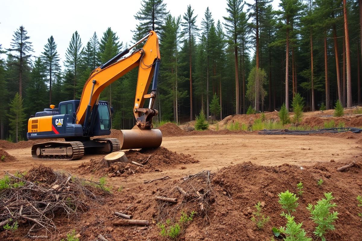 Cleared building site with graded pad on wooded acreage in North Idaho